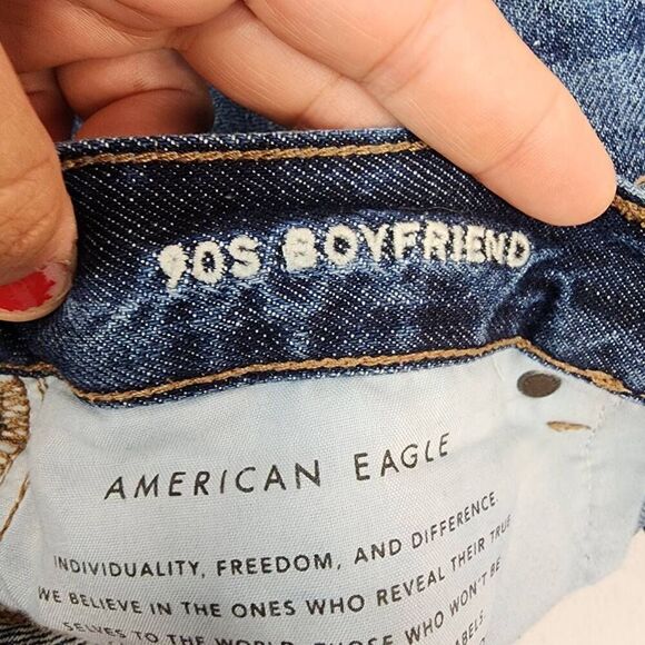 American Eagle Size 10 Women's 90's Boyfriend Distressed Denim Blue Jeans Dark W - Picture 6 of 7